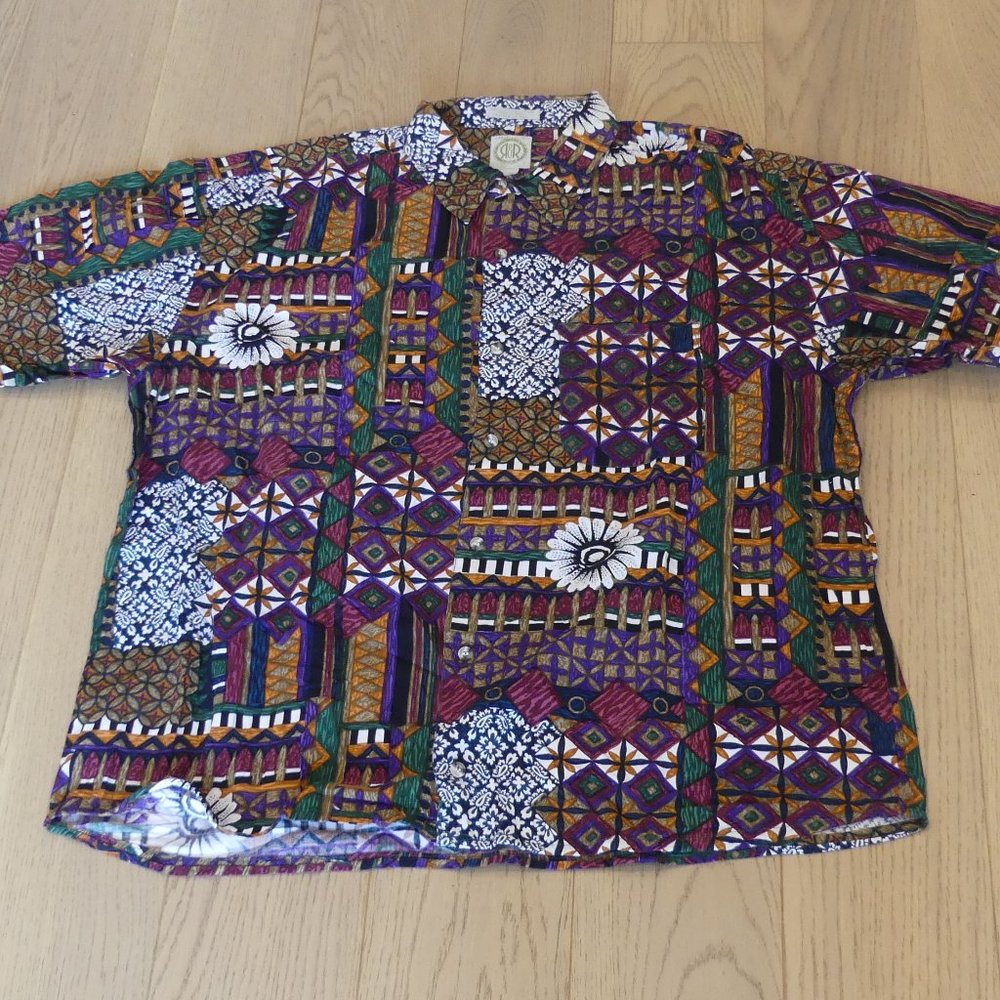 R&R Sport Vintage Multicoloured XLarge Short Sleeve Button Down